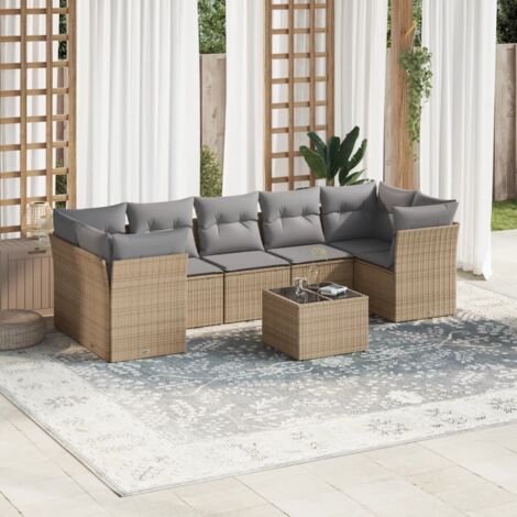 vidaXL Set Divano da Giardino 8 pz con Cuscini Beige in Polyrattan
