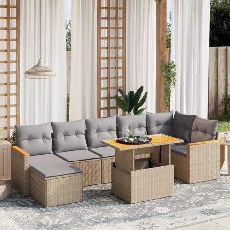 vidaXL Set Divano da Giardino 8 pz con Cuscini Beige in Polyrattan