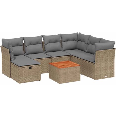 vidaXL Set Divano da Giardino 8 pz con Cuscini Beige Misto Polyrattan