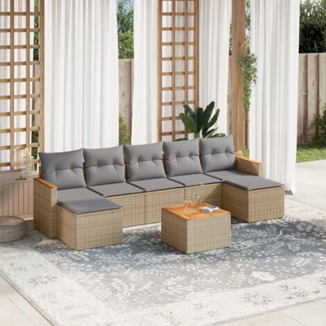 vidaXL Set Divano da Giardino 8 pz con Cuscini Beige Misto Polyrattan