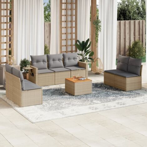 vidaXL Set Divano da Giardino 8 pz con Cuscini Beige Misto Polyrattan