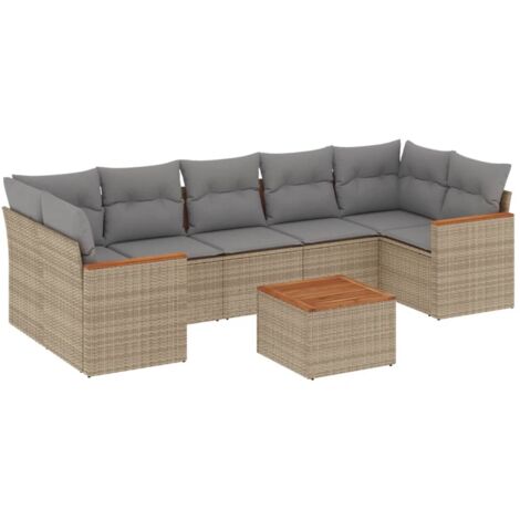 vidaXL Set Divano da Giardino 8 pz con Cuscini Beige Misto Polyrattan