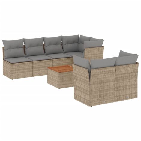 vidaXL Set Divano da Giardino 8 pz con Cuscini Beige Misto Polyrattan