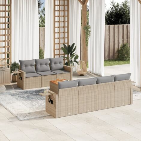 vidaXL Set Divano da Giardino 8 pz con Cuscini Beige Misto Polyrattan