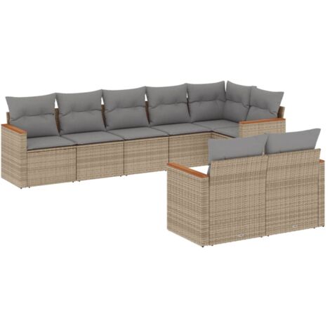 vidaXL Set Divano da Giardino 8 pz con Cuscini Beige Misto Polyrattan
