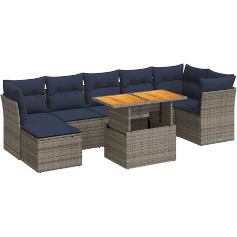 vidaXL Set Divano da Giardino 8 pz con Cuscini Grigio in Polyrattan