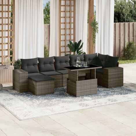 vidaXL Set Divano da Giardino 8 pz con Cuscini Grigio in Polyrattan