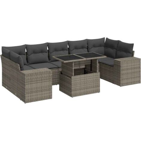 vidaXL Set Divano da Giardino 8 pz con Cuscini Grigio in Polyrattan