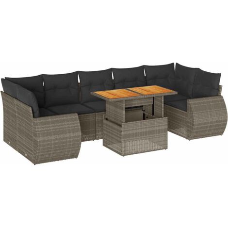 vidaXL Set Divano da Giardino 8 pz con Cuscini Grigio in Polyrattan