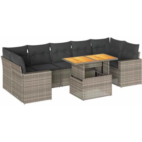 vidaXL Set Divano da Giardino 8 pz con Cuscini Grigio in Polyrattan