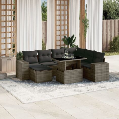 vidaXL Set Divano da Giardino 8 pz con Cuscini Grigio in Polyrattan
