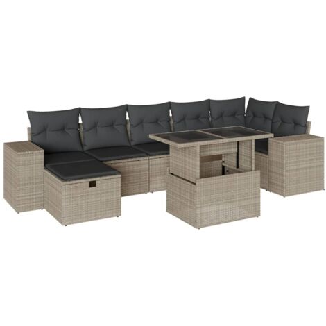vidaXL Set Divano da Giardino 8pz con Cuscini Grigio Chiaro Polyrattan