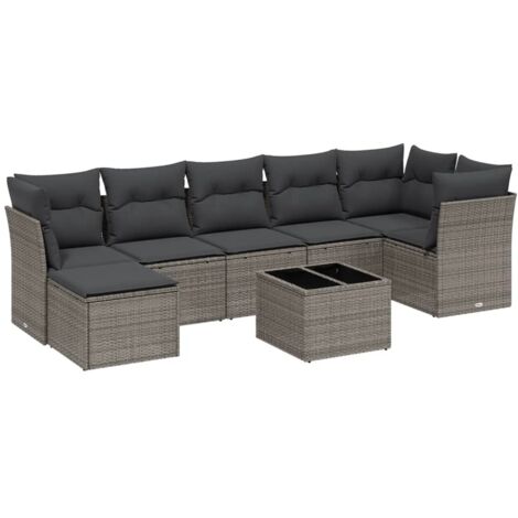 vidaXL Set Divano da Giardino 8pz con Cuscini Grigio Chiaro Polyrattan