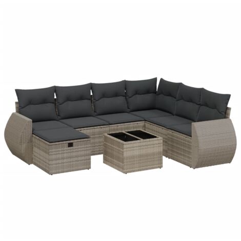 vidaXL Set Divano da Giardino 8pz con Cuscini Grigio Chiaro Polyrattan