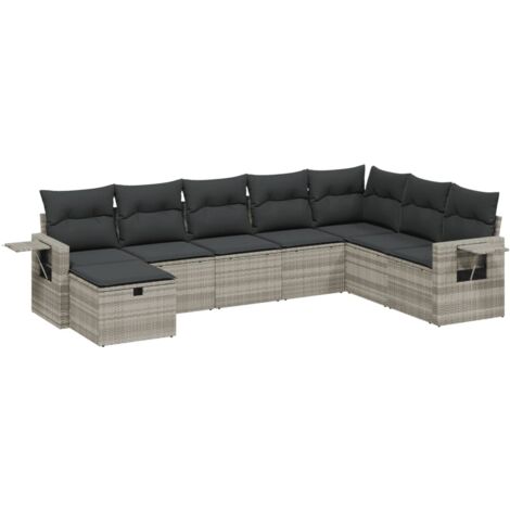vidaXL Set Divano da Giardino 8pz con Cuscini Grigio Chiaro Polyrattan