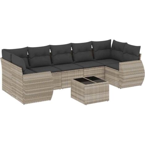 vidaXL Set Divano da Giardino 8pz con Cuscini Grigio Chiaro Polyrattan