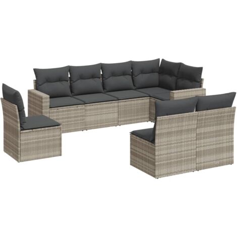 vidaXL Set Divano da Giardino 8pz con Cuscini Grigio Chiaro Polyrattan
