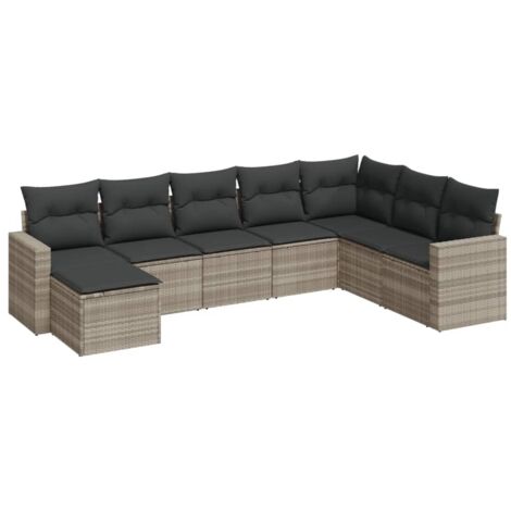 vidaXL Set Divano da Giardino 8pz con Cuscini Grigio Chiaro Polyrattan