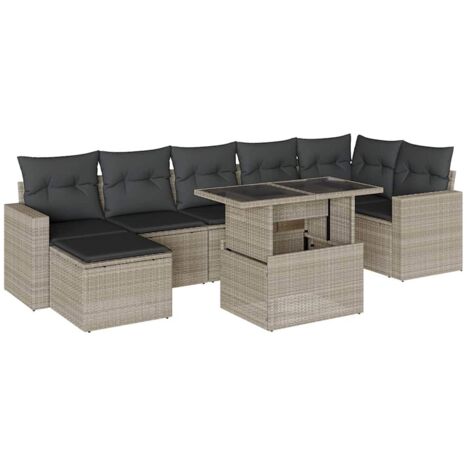 vidaXL Set Divano da Giardino 8pz con Cuscini Grigio Chiaro Polyrattan