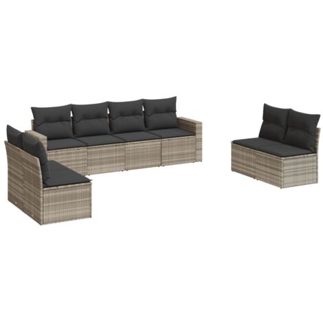 vidaXL Set Divano da Giardino 8pz con Cuscini Grigio Chiaro Polyrattan