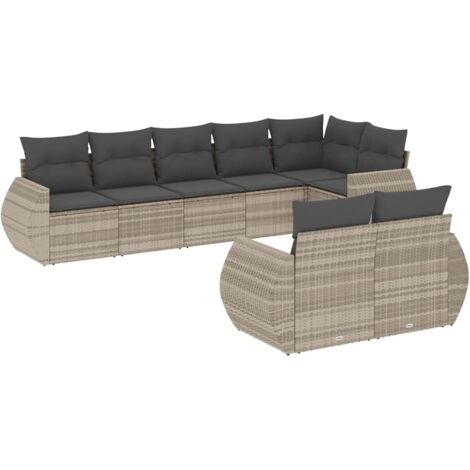 vidaXL Set Divano da Giardino 8pz con Cuscini Grigio Chiaro Polyrattan