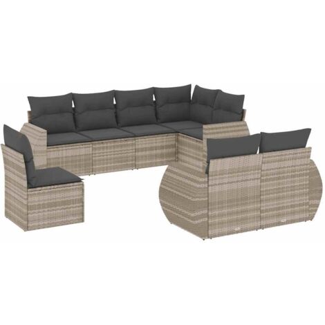 vidaXL Set Divano da Giardino 8pz con Cuscini Grigio Chiaro Polyrattan