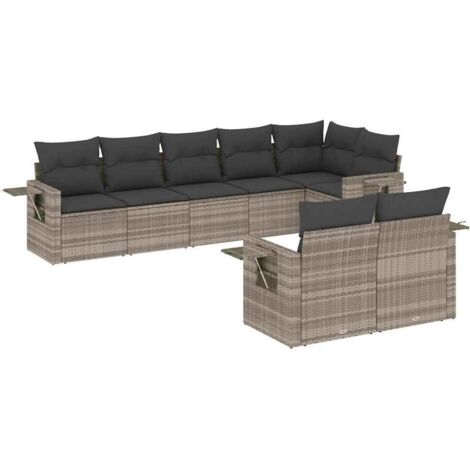 vidaXL Set Divano da Giardino 8pz con Cuscini Grigio Chiaro Polyrattan