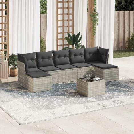 vidaXL Set Divano da Giardino 8pz con Cuscini Grigio Chiaro Polyrattan