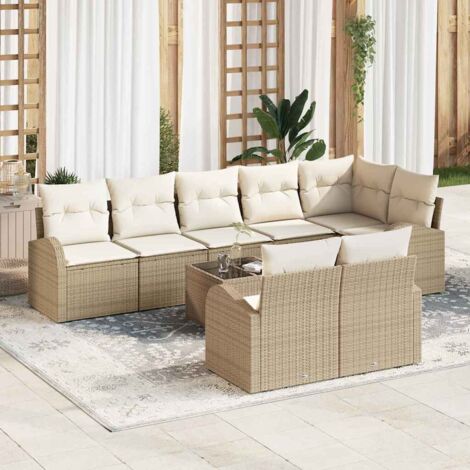 vidaXL Set Divano da Giardino 9 pcs Beige e bianco Poly Rattan