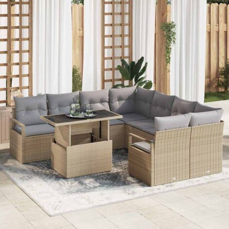 vidaXL Set Divano da Giardino 9 pcs Beige e Grigio Chiaro polyrattan