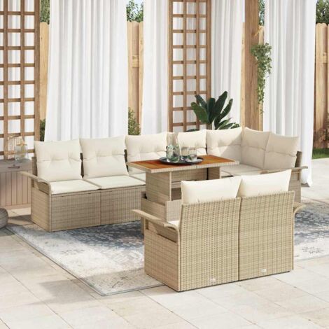 vidaXL Set Divano da Giardino 9 pcs Beige Poly Rattan