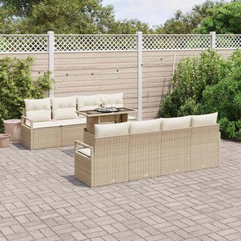 vidaXL Set Divano da Giardino 9 pcs Beige Poly Rattan