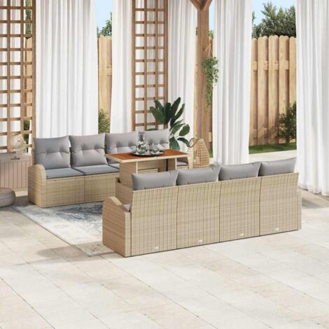 vidaXL Set Divano da Giardino 9 pcs Beige Poly Rattan