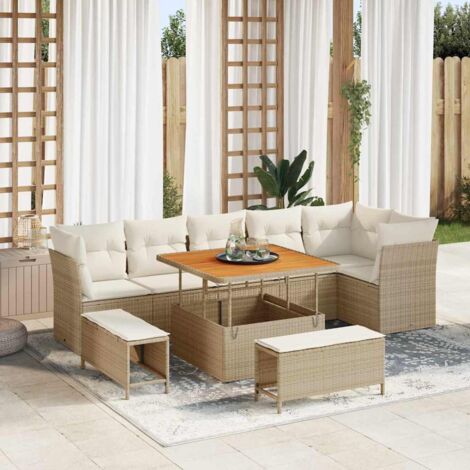 vidaXL Set Divano da Giardino 9 pcs Beige polyrattan