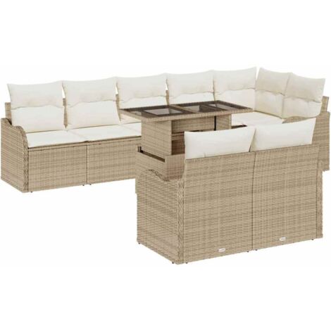vidaXL Set Divano da Giardino 9 pcs Beige Rattan in Polipropilene