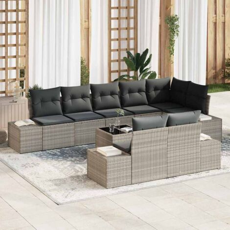 vidaXL Set Divano da Giardino 9 pcs Grigio chiaro polyrattan