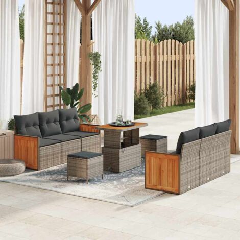 vidaXL Set Divano da Giardino 9 pcs Grigio Grigio scuro polyrattan