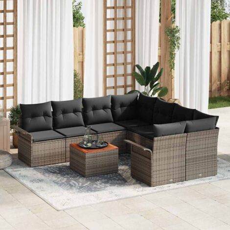 vidaXL Set Divano da Giardino 9 pcs Grigio Poly Rattan