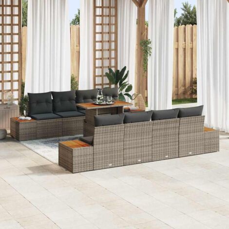 vidaXL Set Divano da Giardino 9 pcs Grigio Poly Rattan