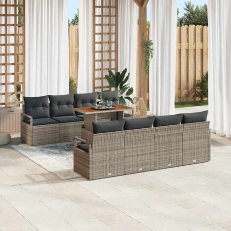vidaXL Set Divano da Giardino 9 pcs Grigio Poly Rattan