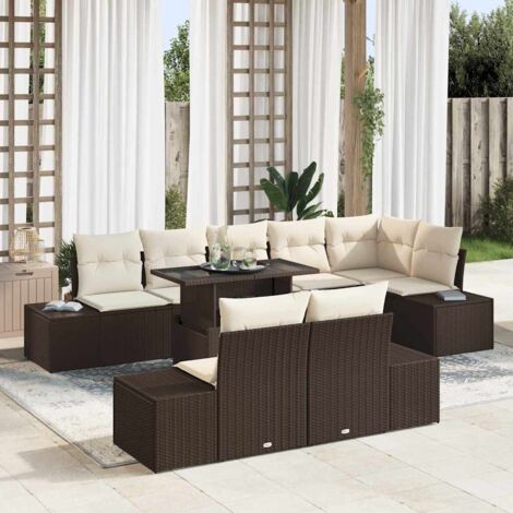 vidaXL Set Divano da Giardino 9 pcs Marrone e Crema polyrattan