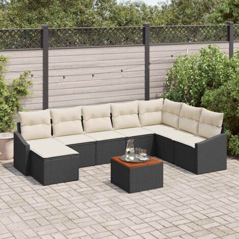 vidaXL Set Divano da Giardino 9 pcs Nero e bianco