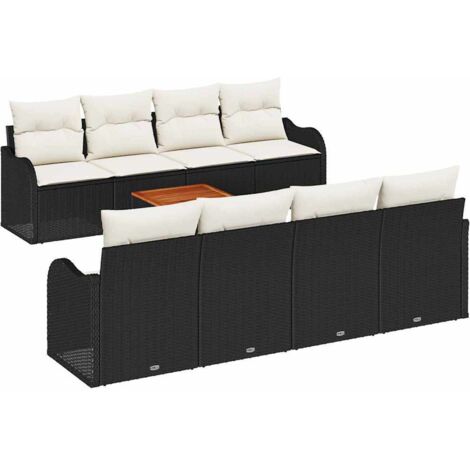 vidaXL Set Divano da Giardino 9 pcs Nero e bianco