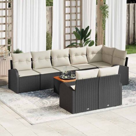 vidaXL Set Divano da Giardino 9 pcs Nero e bianco