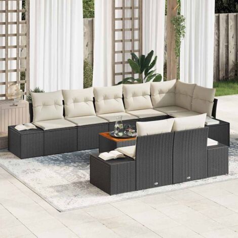vidaXL Set Divano da Giardino 9 pcs Nero e bianco