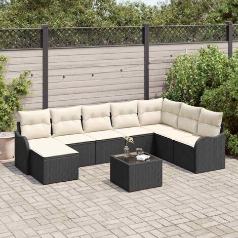 vidaXL Set Divano da Giardino 9 pcs Nero e bianco Poly Rattan