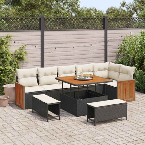 vidaXL Set Divano da Giardino 9 pcs Nero e Crema polyrattan