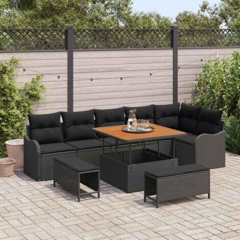 vidaXL Set Divano da Giardino 9 pcs Nero polyrattan