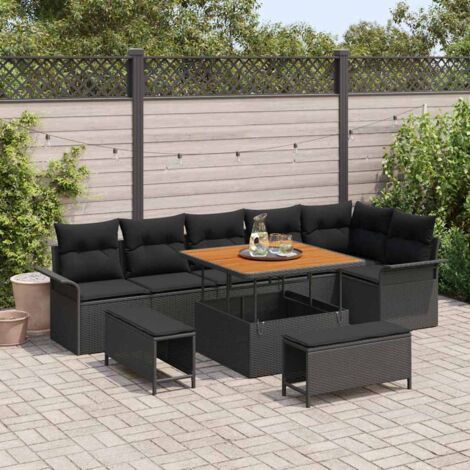 vidaXL Set Divano da Giardino 9 pcs Nero polyrattan