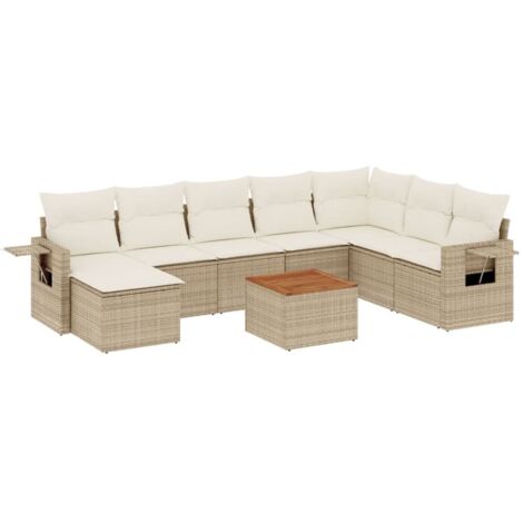 vidaXL Set Divano da Giardino 9 pz con Cuscini Beige in Polyrattan